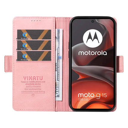 For Motorola Moto G15 4G Leather Case YIKATU YK-005 Skin-touch Feeling Wallet Phone Cover