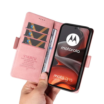 For Motorola Moto G15 4G Leather Case YIKATU YK-005 Skin-touch Feeling Wallet Phone Cover