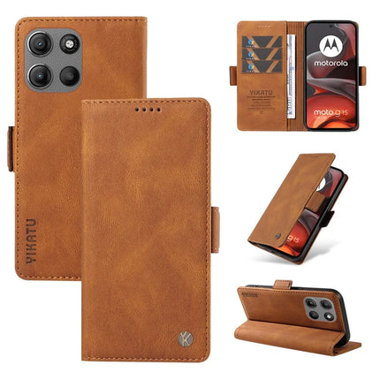 For Motorola Moto G15 4G Leather Case YIKATU YK-005 Skin-touch Feeling Wallet Phone Cover - Brown