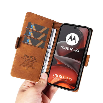 For Motorola Moto G15 4G Leather Case YIKATU YK-005 Skin-touch Feeling Wallet Phone Cover