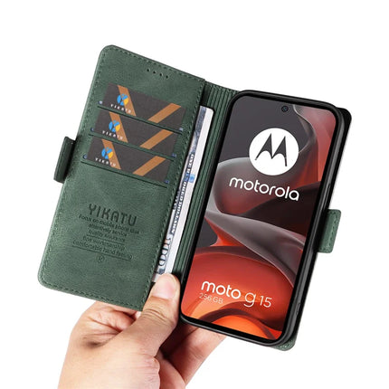 For Motorola Moto G15 4G Leather Case YIKATU YK-005 Skin-touch Feeling Wallet Phone Cover
