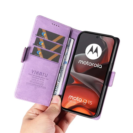 For Motorola Moto G15 4G Leather Case YIKATU YK-005 Skin-touch Feeling Wallet Phone Cover