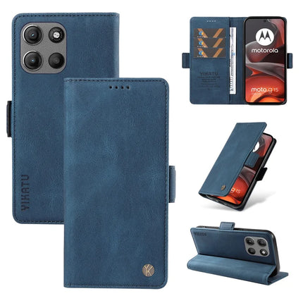 For Motorola Moto G15 4G Leather Case YIKATU YK-005 Skin-touch Feeling Wallet Phone Cover - Blue