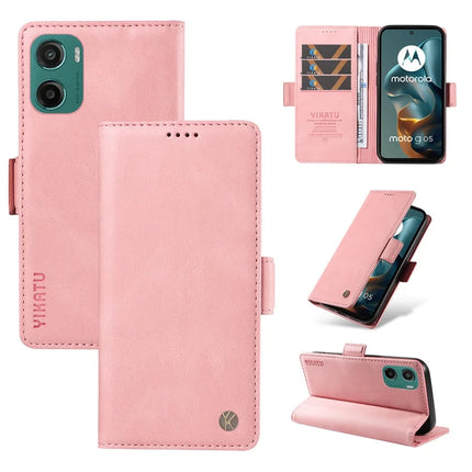 For Motorola Moto G05 4G Leather Case YIKATU YK-005 Skin-touch Feeling Wallet Phone Cover - Pink
