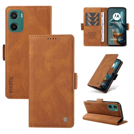 For Motorola Moto G05 4G Leather Case YIKATU YK-005 Skin-touch Feeling Wallet Phone Cover - Brown