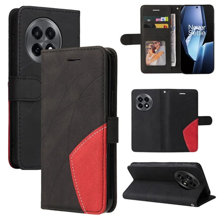 For OnePlus Ace 5G Leather Case Wallet Stand Color Splicing Phone Cover - Black