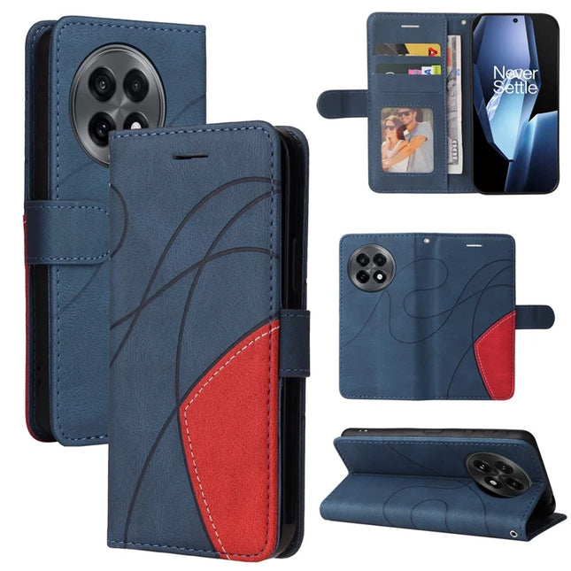 For OnePlus Ace 5G Leather Case Wallet Stand Color Splicing Phone Cover - Blue