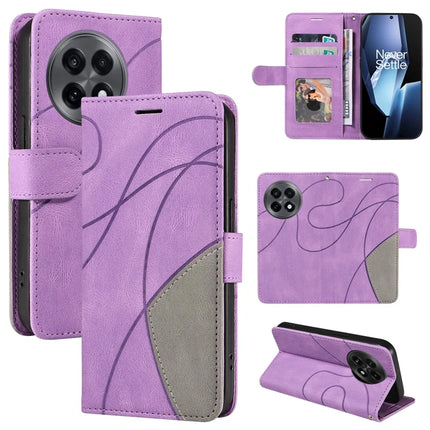 For OnePlus Ace 5G Leather Case Wallet Stand Color Splicing Phone Cover - Purple