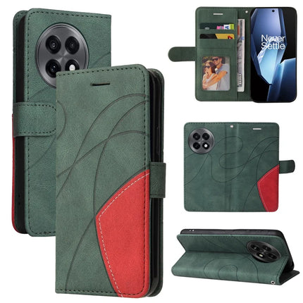 For OnePlus Ace 5G Leather Case Wallet Stand Color Splicing Phone Cover - Green