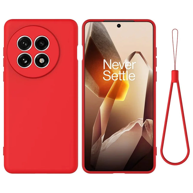 For OnePlus Ace 5 5G / OnePlus Ace 5 Pro 5G / OnePlus 13R 5G Liquid Silicone Case Phone Back Cover with Hand Strap - Red