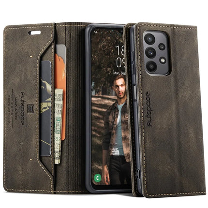 For Samsung Galaxy M23 5G / Galaxy A23 5G (Global Version) Wallet Case AUTSPACE A01 Leather Stand Cover with RFID Blocking Card Holder - Coffee