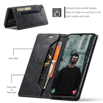 For Samsung Galaxy M23 5G / Galaxy A23 5G (Global Version) Wallet Case AUTSPACE A01 Leather Stand Cover with RFID Blocking Card Holder
