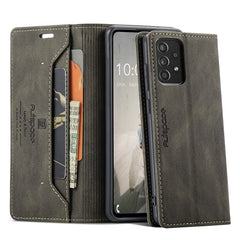 For Samsung Galaxy A40 Wallet Case AUTSPACE A01 Leather Stand Cover with RFID Blocking Card Holder - Coffee