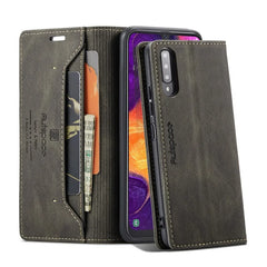 For Samsung Galaxy A50s / Galaxy A30s / Galaxy A50 Wallet Case AUTSPACE A01 Leather Stand Cover with RFID Blocking Card Holder - Coffee