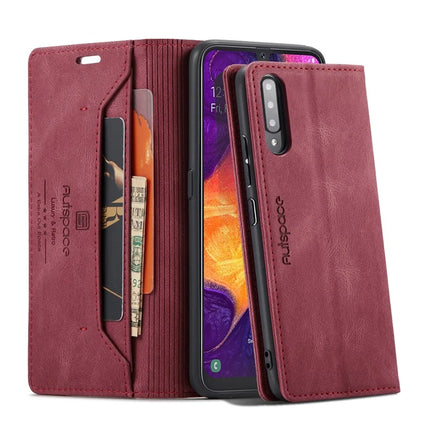 For Samsung Galaxy A50s / Galaxy A30s / Galaxy A50 Wallet Case AUTSPACE A01 Leather Stand Cover with RFID Blocking Card Holder - Red