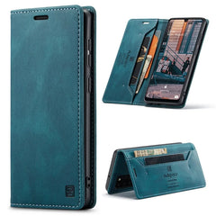 For Samsung Galaxy A31 Wallet Case AUTSPACE A01 Leather Stand Cover with RFID Blocking Card Holder - Blue