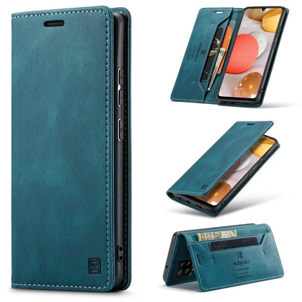For Samsung Galaxy M42 5G / Galaxy A42 5G Wallet Case AUTSPACE A01 Leather Stand Cover with RFID Blocking Card Holder - Blue