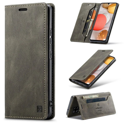 For Samsung Galaxy M42 5G / Galaxy A42 5G Wallet Case AUTSPACE A01 Leather Stand Cover with RFID Blocking Card Holder - Coffee