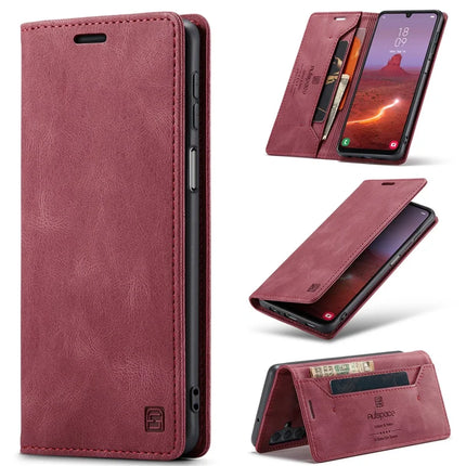 For Samsung Galaxy A24 4G (162.1 x 77.6 x 8.3mm) Wallet Case AUTSPACE A01 Leather Stand Cover with RFID Blocking Card Holder - Red