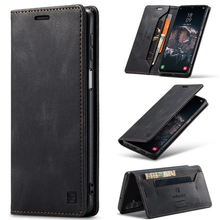 For Samsung Galaxy A24 4G (162.1 x 77.6 x 8.3mm) Wallet Case AUTSPACE A01 Leather Stand Cover with RFID Blocking Card Holder - Black