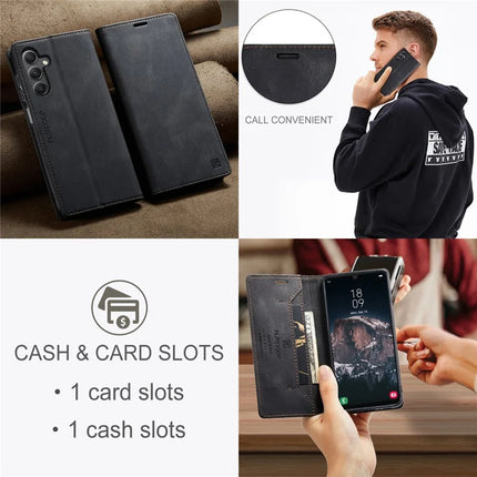 For Samsung Galaxy A24 4G (162.1 x 77.6 x 8.3mm) Wallet Case AUTSPACE A01 Leather Stand Cover with RFID Blocking Card Holder