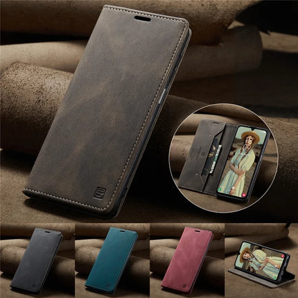 For Samsung Galaxy A15 5G / Galaxy A15 4G Wallet Case AUTSPACE A01 Leather Stand Cover with RFID Blocking Card Holder