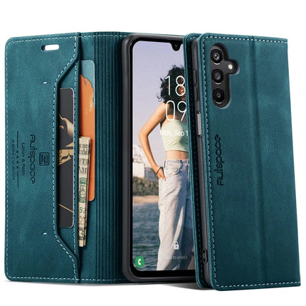 For Samsung Galaxy A15 5G / Galaxy A15 4G Wallet Case AUTSPACE A01 Leather Stand Cover with RFID Blocking Card Holder - Blue