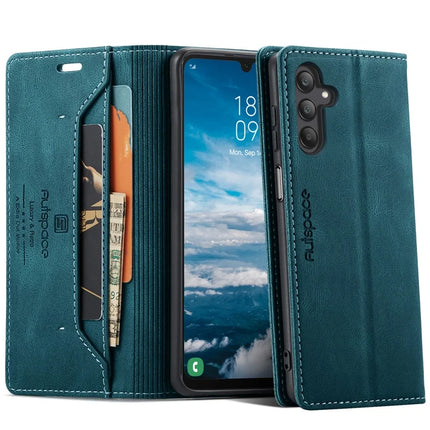 For Samsung Galaxy A25 5G (Global) (161.0 x 76.5 x 8.3mm) Wallet Case AUTSPACE A01 Leather Stand Cover with RFID Blocking Card Holder - Blue
