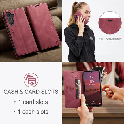 For Samsung Galaxy A55 5G Wallet Case AUTSPACE A01 Leather Stand Cover with RFID Blocking Card Holder