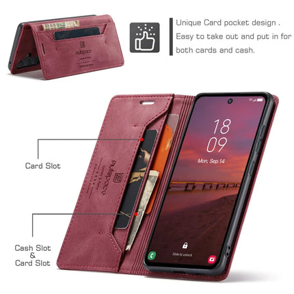 For Samsung Galaxy A55 5G Wallet Case AUTSPACE A01 Leather Stand Cover with RFID Blocking Card Holder