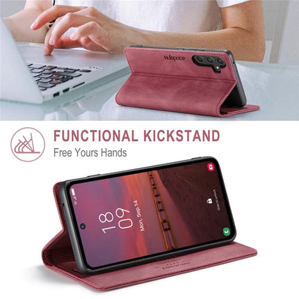 For Samsung Galaxy A55 5G Wallet Case AUTSPACE A01 Leather Stand Cover with RFID Blocking Card Holder
