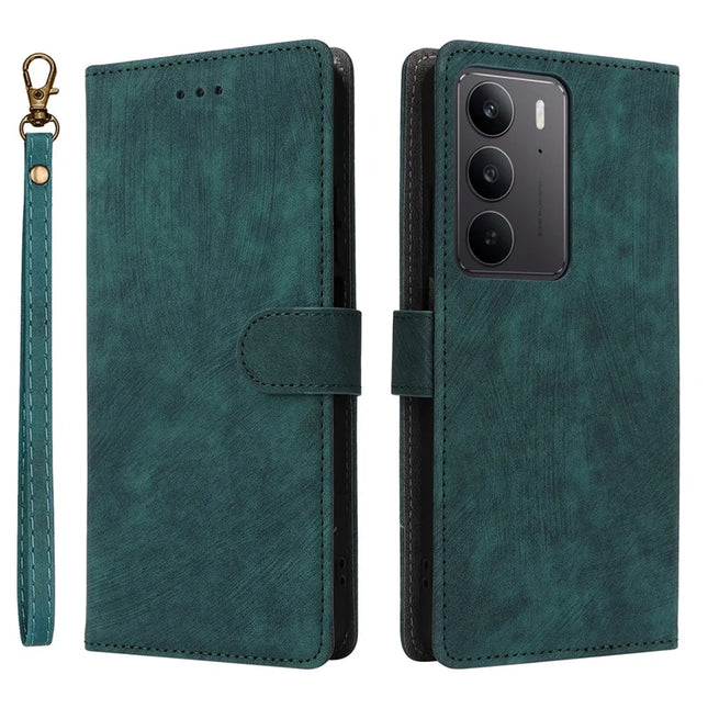 Wallet Phone Case for Realme 14x 5G / V60 Pro / C75 RFID Blocking PU Leather Cover Stand View - Green