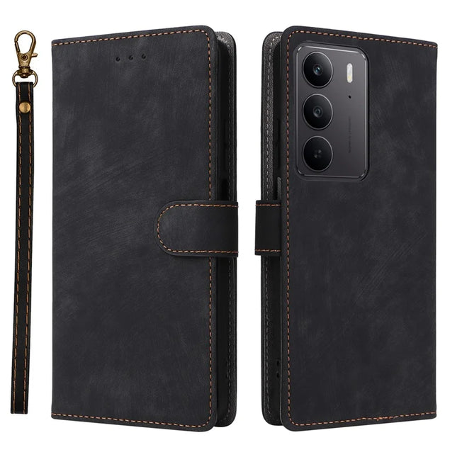 Wallet Phone Case for Realme 14x 5G / V60 Pro / C75 RFID Blocking PU Leather Cover Stand View - Black