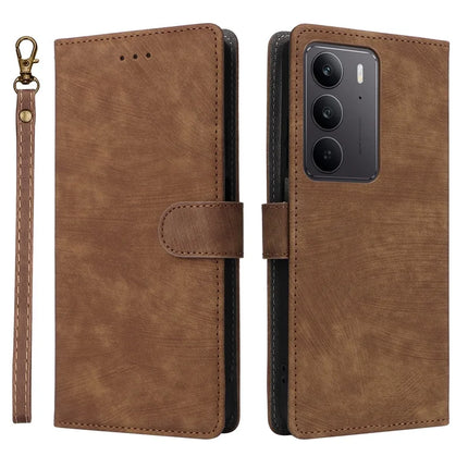 Wallet Phone Case for Realme 14x 5G / V60 Pro / C75 RFID Blocking PU Leather Cover Stand View - Brown