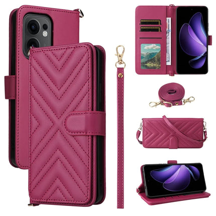 For Oppo Reno13 F 5G / 4G Wallet Case with Shoulder Strap Leather Phone Cover - Rose