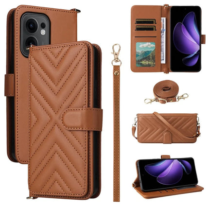 For Oppo Reno13 F 5G / 4G Wallet Case with Shoulder Strap Leather Phone Cover - Brown