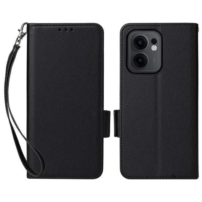 For Oppo Reno13 F 5G / 4G Case Litchi Texture PU Leather Wallet Flip Phone Cover - Black
