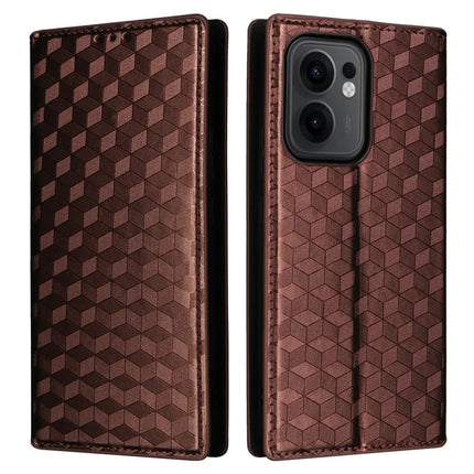 For Oppo Reno13 F 5G / 4G Wallet Case Rhombus Imprinted Leather Phone Cover - Brown