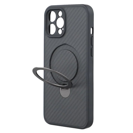 For iPhone 12 Pro Max Case Compatible with MagSafe Kickstand TPU + PC Phone Cover Carbon Fiber Texture