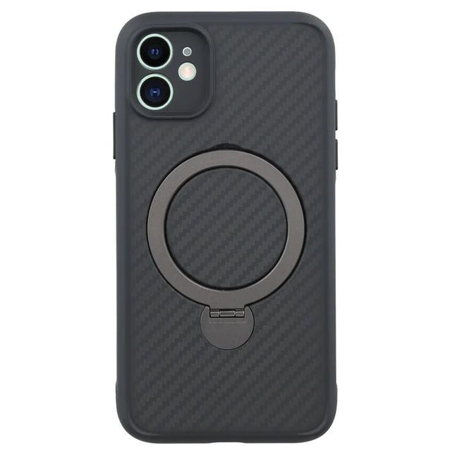 For iPhone 11 Case Compatible with MagSafe Kickstand TPU + PC Phone Cover Carbon Fiber Texture