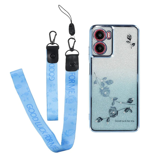 KADEM For Motorola Moto G05 4G / E15 4G Case Flower Pattern TPU Gradient Phone Cover with Lanyards - Blue