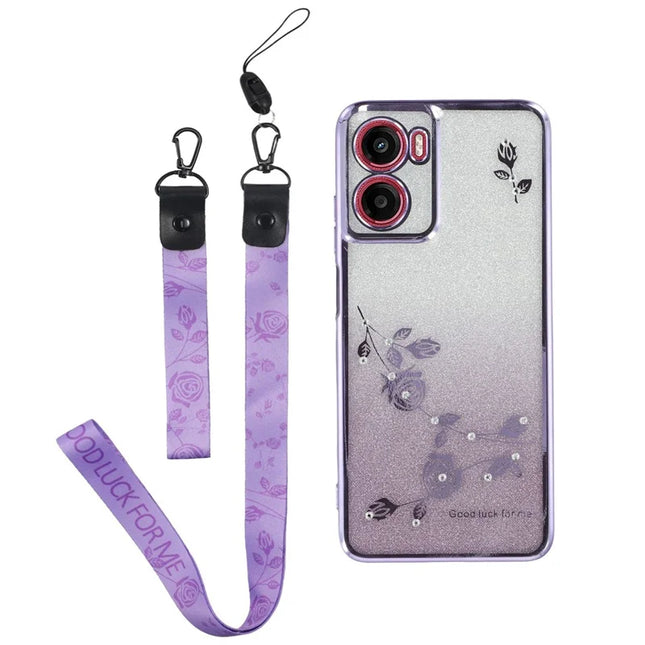 KADEM For Motorola Moto G05 4G / E15 4G Case Flower Pattern TPU Gradient Phone Cover with Lanyards - Purple