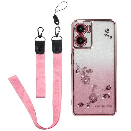 KADEM For Motorola Moto G05 4G / E15 4G Case Flower Pattern TPU Gradient Phone Cover with Lanyards - Rose Gold