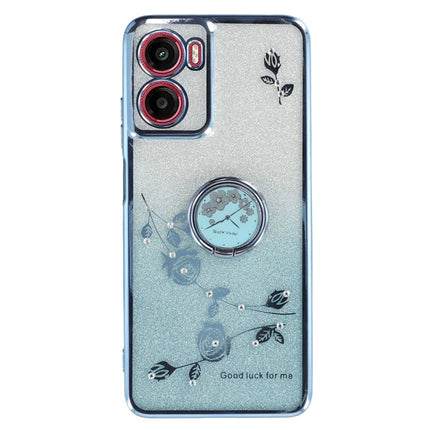 KADEM For Motorola Moto G05 4G  /  E15 4G Case Ring Kickstand TPU Flowers Phone Cover Gradient Glitter - Blue