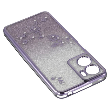 KADEM For Motorola Moto G05 4G  /  E15 4G Case Ring Kickstand TPU Flowers Phone Cover Gradient Glitter