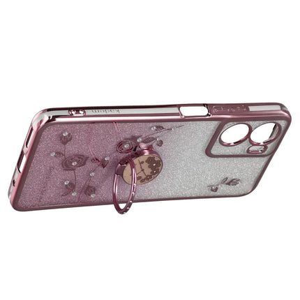 KADEM For Motorola Moto G05 4G  /  E15 4G Case Ring Kickstand TPU Flowers Phone Cover Gradient Glitter