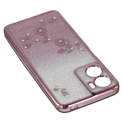 KADEM For Motorola Moto G05 4G  /  E15 4G Case Ring Kickstand TPU Flowers Phone Cover Gradient Glitter