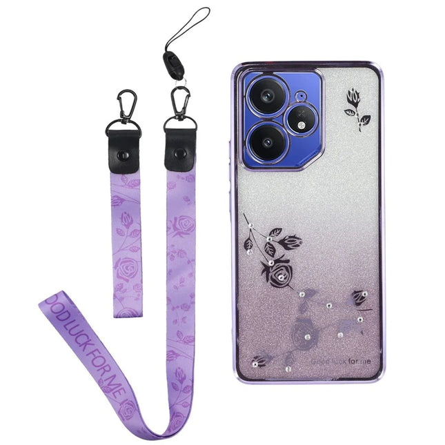 KADEM For Realme Neo7 5G Case Flower Pattern TPU Gradient Phone Cover with Lanyards - Purple