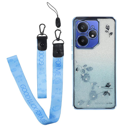 KADEM For Realme Neo7 5G Case Flower Pattern TPU Gradient Phone Cover with Lanyards - Blue