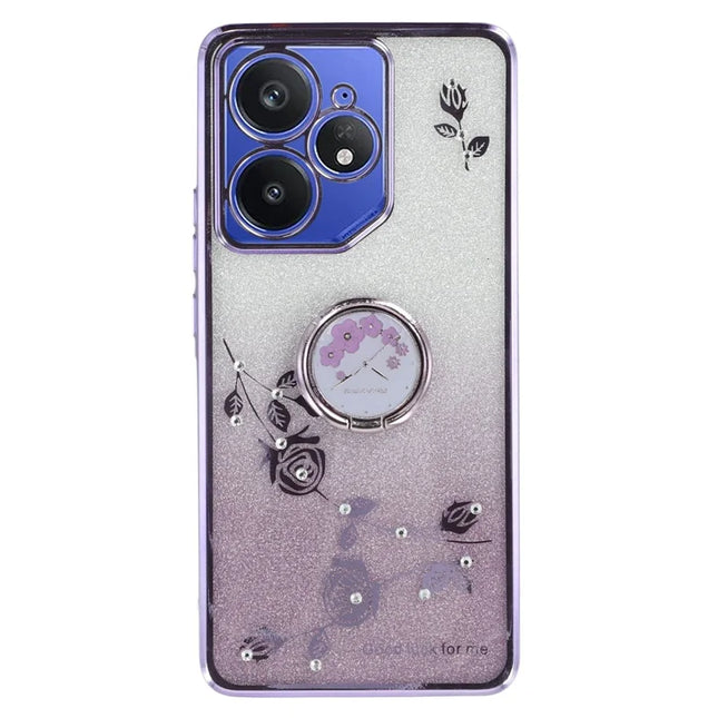 KADEM For Realme Neo7 5G Case Ring Kickstand TPU Flowers Phone Cover Gradient Glitter - Purple